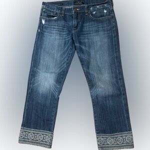 Lucky Brand Sienna Weekender Crop Blue Denim Jeans with Patterned Cuffs Size 27